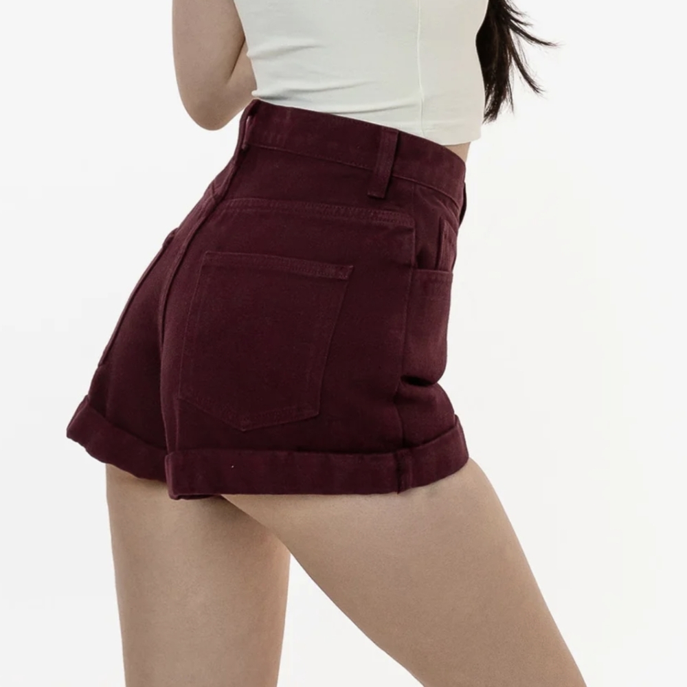 American apparel high waist denim shorts in cranberry 26/27